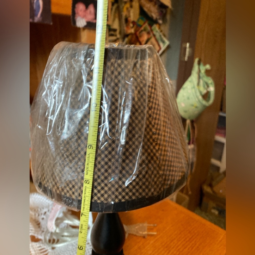 Lamp, w/Checkered Shade, Brown, 11.5” Tall (bulb not included), dark brown base - Picture 9 of 16
